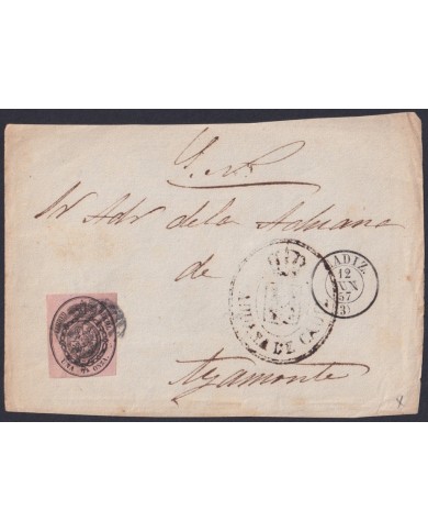 F-EX46344 ESPAÑA SPAIN 1855 1 onza 1857 Ed.36 FRONT COVER CADIZ TO AYAMONTE