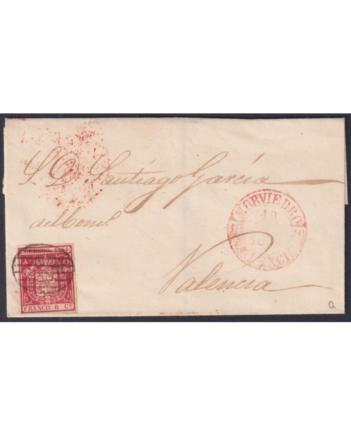 F-EX46349 ESPAÑA SPAIN 1854 6 cu Ed.24 BAEZA MURVIEDRO TO VALENCIA.