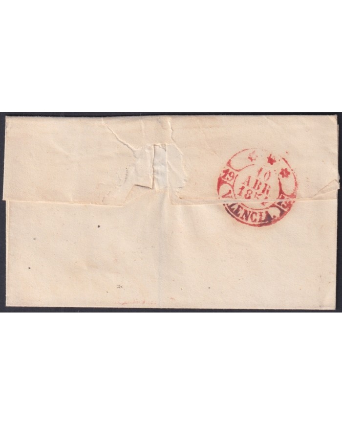 F-EX46349 ESPAÑA SPAIN 1854 6 cu Ed.24 BAEZA MURVIEDRO TO VALENCIA.