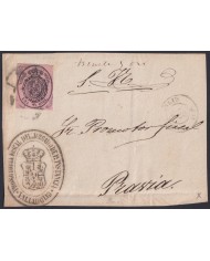 F-EX46354 ESPAÑA SPAIN 1855 1 onza 1857 Ed.36 FRONT COVER VALLADOLID TO PRAVIA.