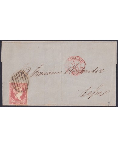 F-EX46357 ESPAÑA SPAIN 1855 4 cu Ed.48 ALMENDRALEJO BADAJOZ TO ZAFRA.
