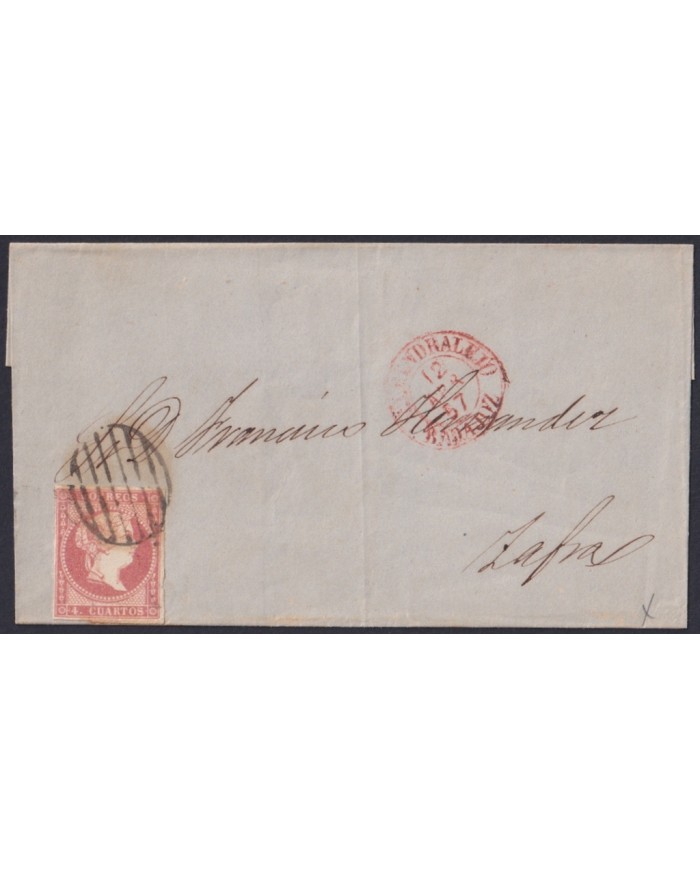 F-EX46357 ESPAÑA SPAIN 1855 4 cu Ed.48 ALMENDRALEJO BADAJOZ TO ZAFRA.