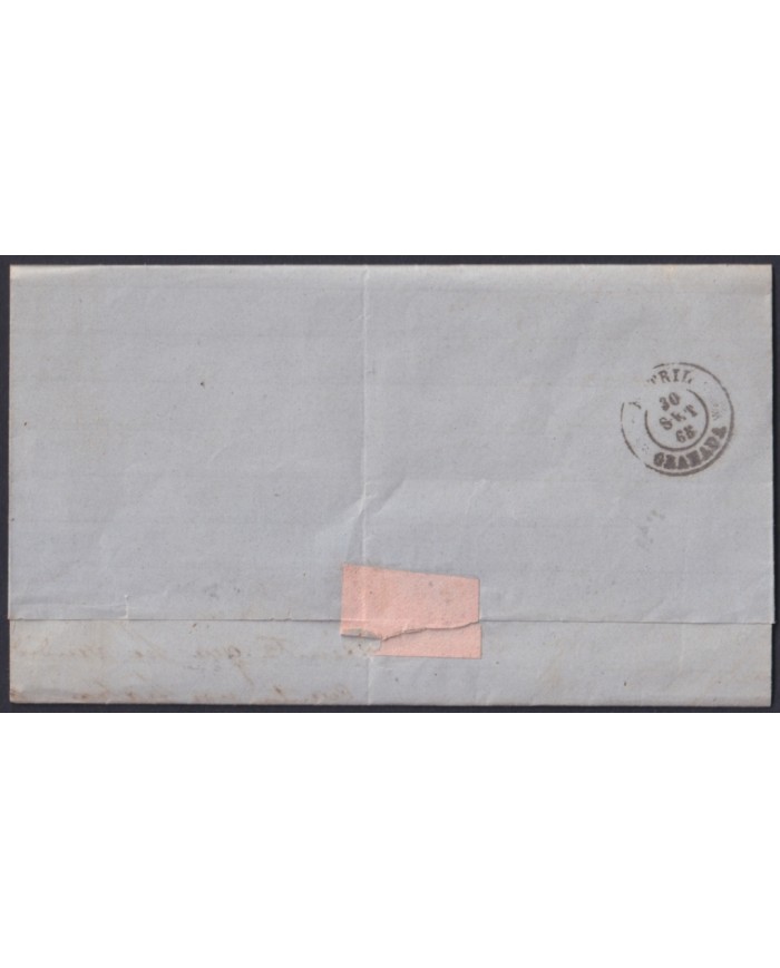 F-EX46365 ESPAÑA SPAIN 1865 4 cu Ed.75 AGUILAS, MURCIA TO MOTRIL, EAGLE BIRD.