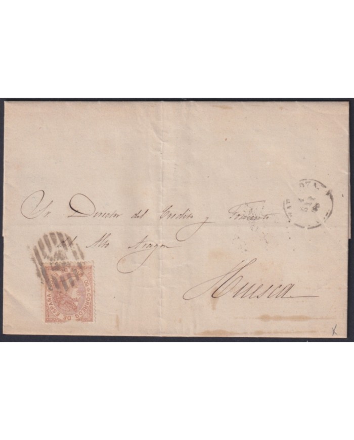 F-EX46371 ESPAÑA SPAIN 1867 50 mls Ed.96 ZARAGOZA TO HUESCA.