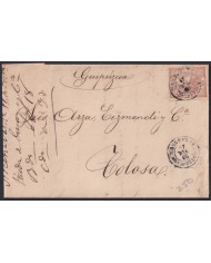 F-EX46373 ESPAÑA SPAIN 1867 50 mls 1868 Ed.96 MONDRAGON, GUIPUZCOA TO MADRID.