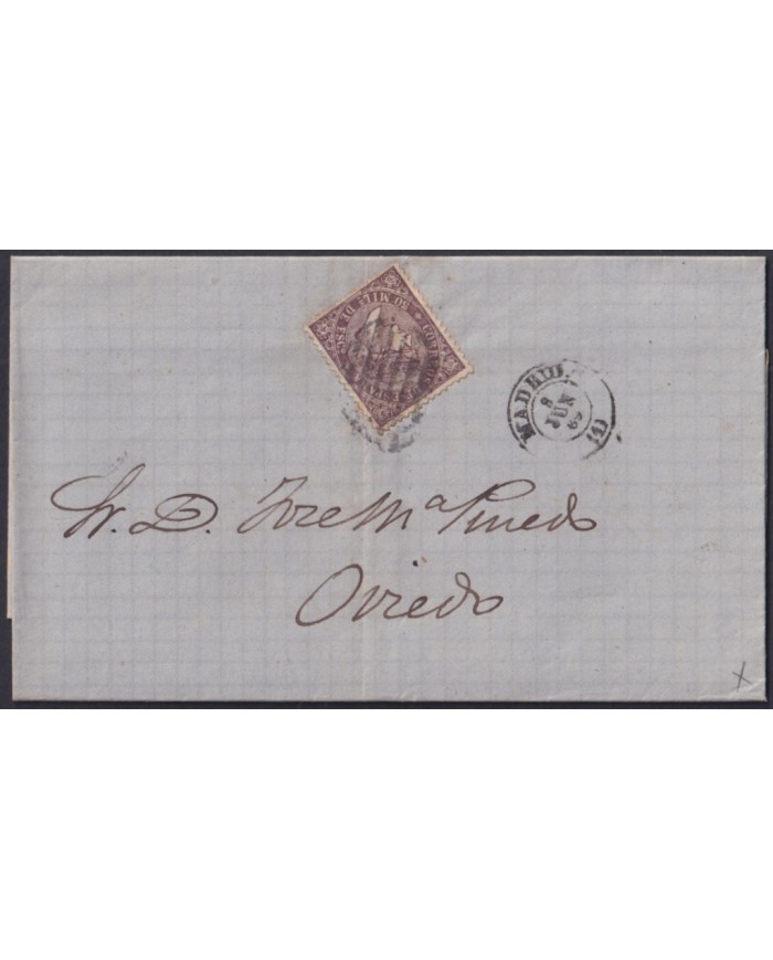 F-EX46375 ESPAÑA SPAIN 1868 50 mls Ed.98 MADRID TO OVIEDO, ASTURIAS.