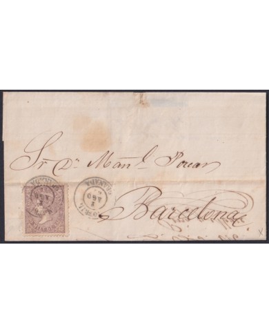 F-EX46378 ESPAÑA SPAIN 1868 50 mls Ed.98 MOTRIL TO BARCELONA.
