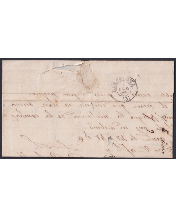 F-EX46378 ESPAÑA SPAIN 1868 50 mls Ed.98 MOTRIL TO BARCELONA.