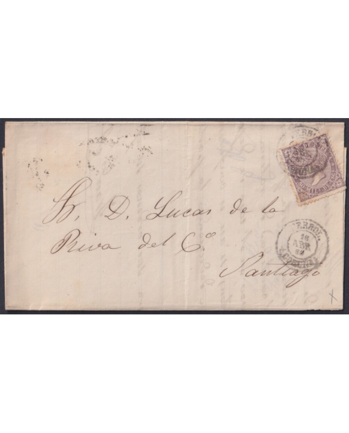 F-EX46379 ESPAÑA SPAIN 1868 50 mls Ed.98 FERROL TO SANTIAGO DE COMPOSTELA, GALICIA.