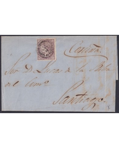 F-EX46380 ESPAÑA SPAIN 1868 50 mls Ed.98 VILLA DE ¿? TO SANTIAGO DE COMPOSTELA, GALICIA.