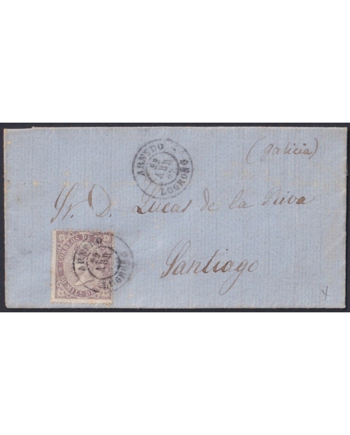 F-EX46381 ESPAÑA SPAIN 1868 50 mls Ed.98 ARNEDO TO SANTIAGO DE COMPOSTELA, GALICIA.
