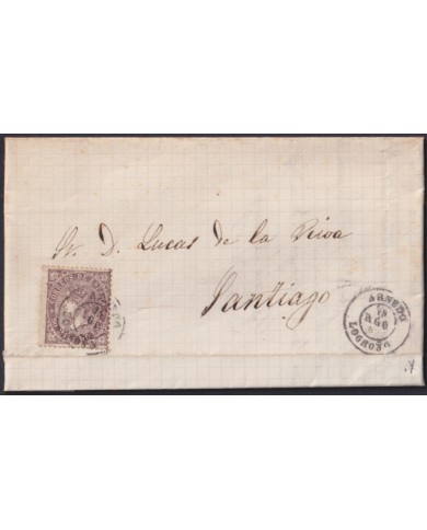 F-EX46382 ESPAÑA SPAIN 1868 50 mls Ed.98 ARNEDO TO SANTIAGO DE COMPOSTELA, GALICIA.