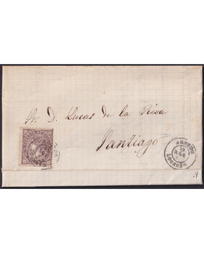 F-EX46382 ESPAÑA SPAIN 1868 50 mls Ed.98 ARNEDO TO SANTIAGO DE COMPOSTELA, GALICIA.