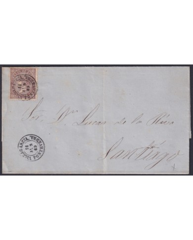 F-EX46384 ESPAÑA SPAIN 1868 50 mls Ed.98 VILLAGARCIA TO SANTIAGO, GALICIA.