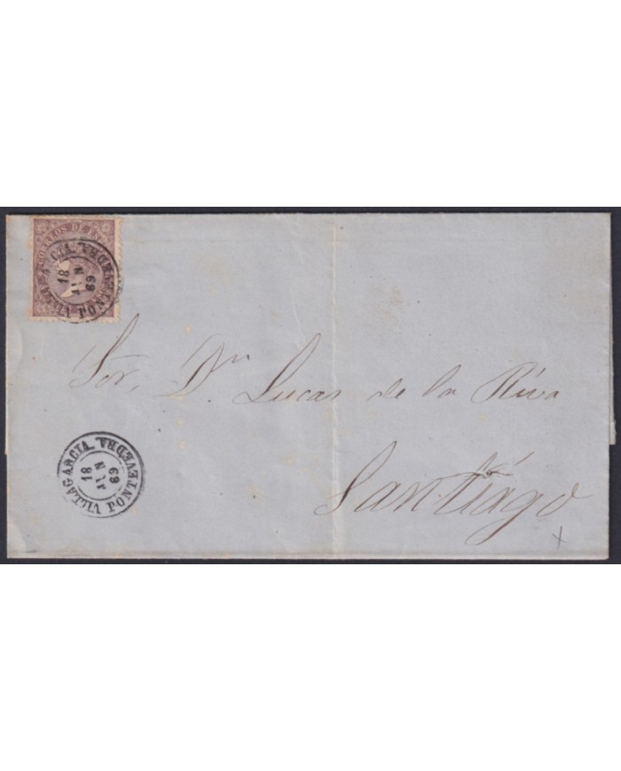 F-EX46384 ESPAÑA SPAIN 1868 50 mls Ed.98 VILLAGARCIA TO SANTIAGO, GALICIA.
