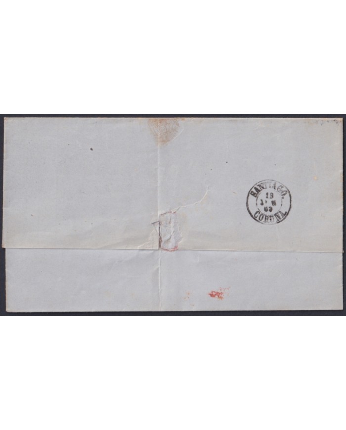 F-EX46384 ESPAÑA SPAIN 1868 50 mls Ed.98 VILLAGARCIA TO SANTIAGO, GALICIA.