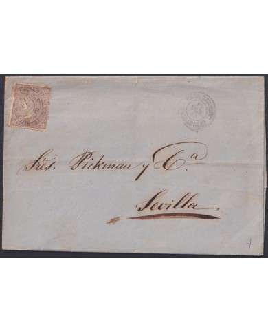 F-EX46386 ESPAÑA SPAIN 1868 50 mls Ed.98 SANTANDER TO SEVILLA.