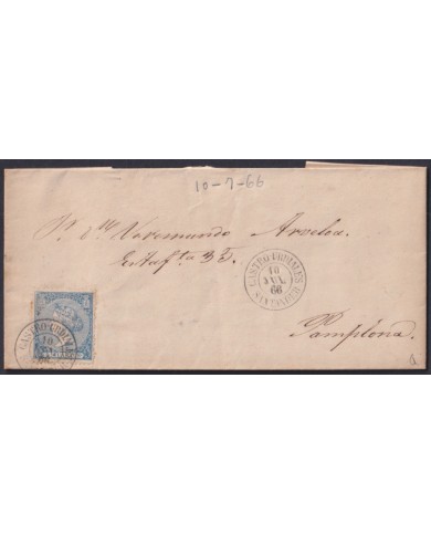 F-EX46394 ESPAÑA SPAIN 1866 4 cu Ed.81 CASTRO URDIALES, SANTANDER TO PAMPLONA.