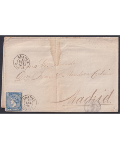 F-EX46398 ESPAÑA SPAIN 1866 4 cu Ed.81 P.N. 1. MADRID TO ALBACETE.