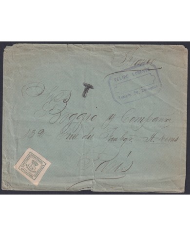 F-EX46404 ESPAÑA SPAIN 1876 1/4 Ed.173 POSTAGE DUE. ZARAGOZA TO PARIS, FRANCE.