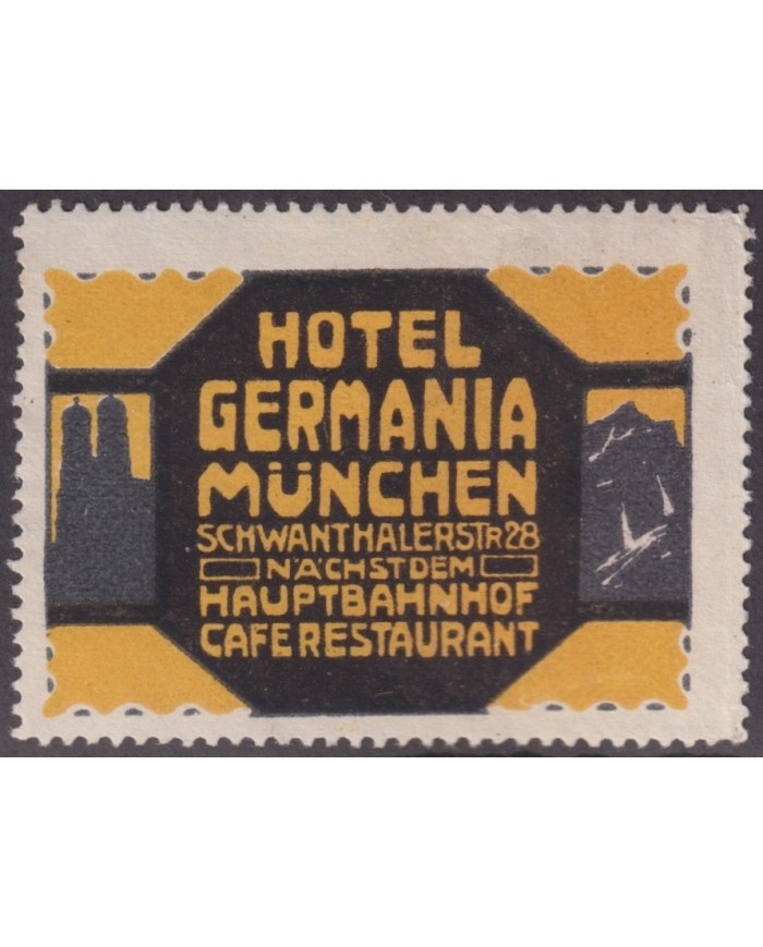 F-EX17380 GERMANY ALEMANIA CIRCA 1920 CINDERELLA HOTEL CAFE RESTAURANT GERMANIA 55x40 mm.