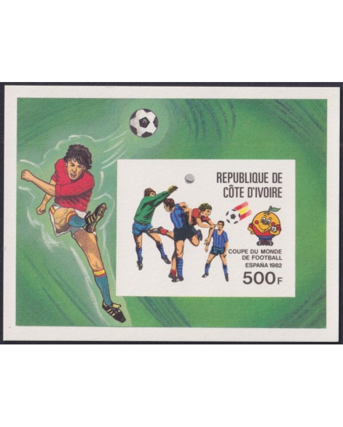 F-EX46678 YVORY COAST MNH 1982 CHAMPIONSHIP SOCCER FOOTBALL IMPERF CARDBOARD SHEET.