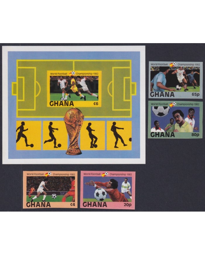 F-EX46699 GHANA MNH 1982 WORD CHAMPIONSHIP SOCCER FOOTBALL SET IMPERFORATED.