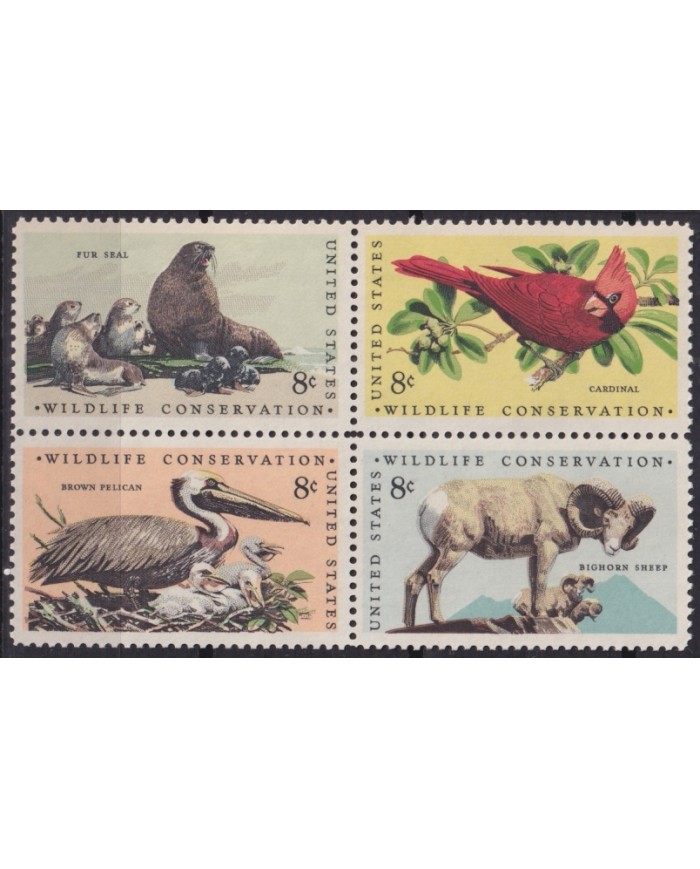 F-EX45237 USA MNH 1972 WILDLIFE CONSERVATION FUR SEAL PELICAN BIGHORN SHEEP BIRD.