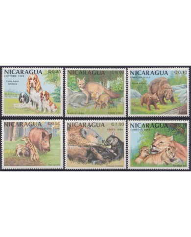 F-EX46848 NICARAGUA MNH 1988 DOG FOX WILD PIG LION PEAR CHEETAH.