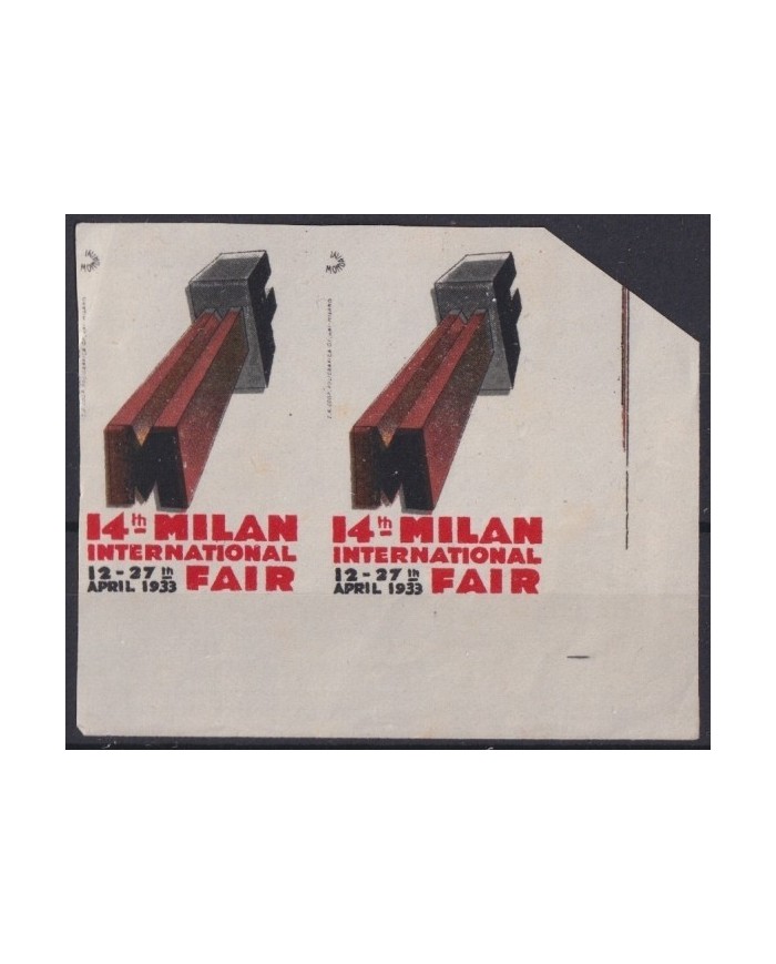 F-EX17426 ITALY ITALIA CINDERELLA MILAN FAIR 1933 IMPERFORATED ERROR PAIR NO GUM.