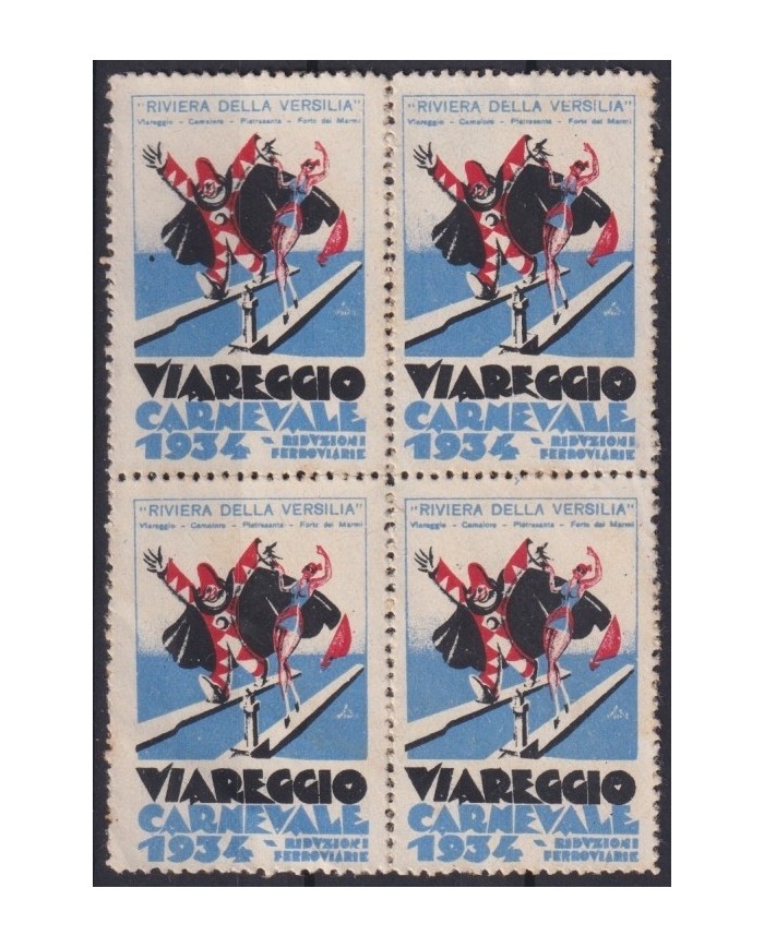 F-EX17427 ITALY ITALIA CINDERELLA 1934 VIAREGGIO CARNIVAL CARNIVALE NO GUM BLOCK4.