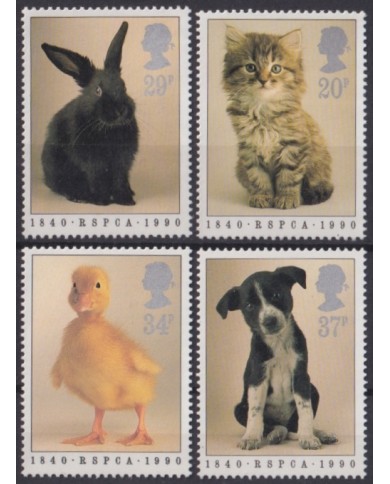 F-EX44921 ENGLAND UK MNH 1990 RSPCA DOG PERROS CAT RABBIT DUCK.