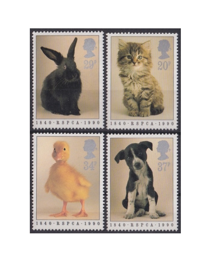 F-EX44921 ENGLAND UK MNH 1990 RSPCA DOG PERROS CAT RABBIT DUCK.