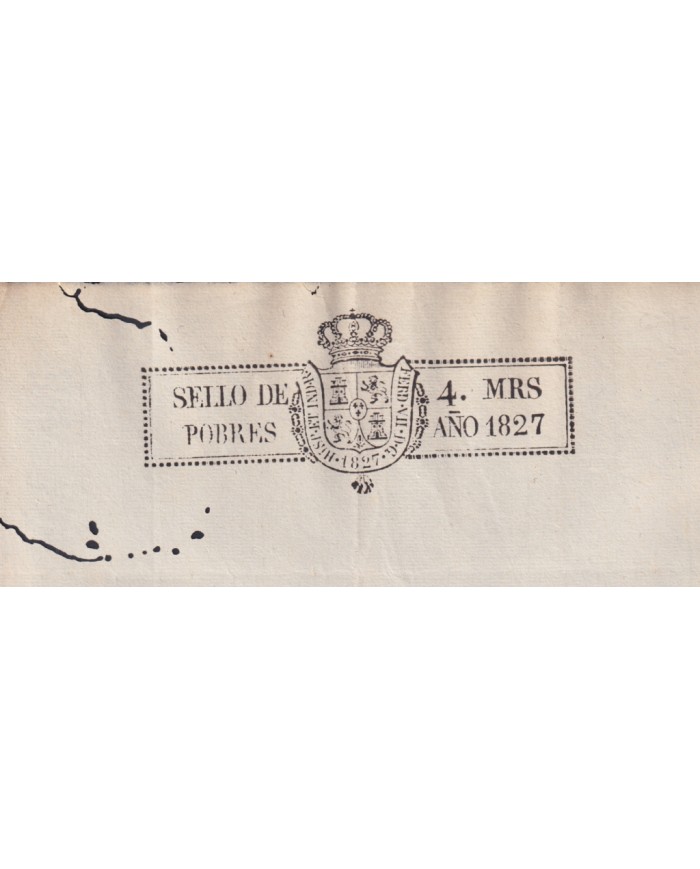 1827-PS-5 ESPAÑA SPAIN REVENUE SEALLED PAPER 1827 SELLO DE POBRES UNUSED.