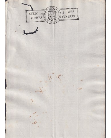 1833-PS-5 ESPAÑA SPAIN REVENUE SEALLED PAPER 1833 SELLO DE POBRES UNUSED.
