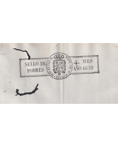 1833-PS-5 ESPAÑA SPAIN REVENUE SEALLED PAPER 1833 SELLO DE POBRES UNUSED.