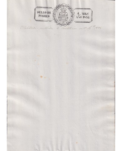 1837-PS-8 ESPAÑA SPAIN REVENUE SEALLED PAPER 1837 POBRES UNUSED “HABILITADO·.