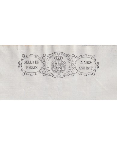 1842-PS-5 ESPAÑA SPAIN REVENUE SEALLED PAPER 1842 SELLO DE POBRES UNUSED.