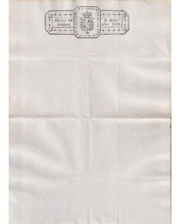 1839-PS-5 ESPAÑA SPAIN REVENUE SEALLED PAPER 1839 SELLO DE POBRES UNUSED.