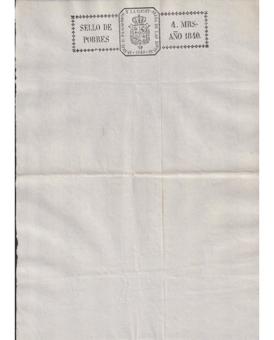 1840-PS-80 ESPAÑA SPAIN REVENUE SEALLED PAPER 1840 SELLO DE POBRES UNUSED.