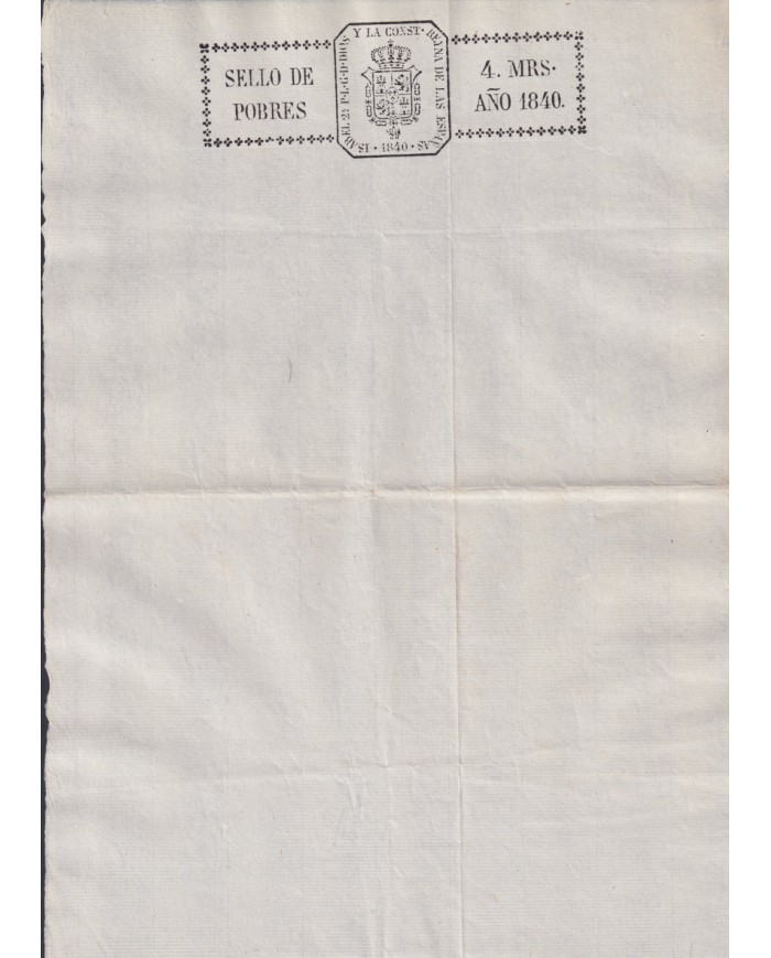 1840-PS-80 ESPAÑA SPAIN REVENUE SEALLED PAPER 1840 SELLO DE POBRES UNUSED.