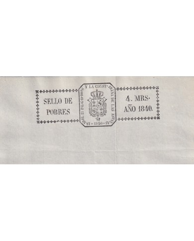 1840-PS-80 ESPAÑA SPAIN REVENUE SEALLED PAPER 1840 SELLO DE POBRES UNUSED.
