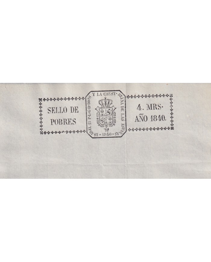 1840-PS-80 ESPAÑA SPAIN REVENUE SEALLED PAPER 1840 SELLO DE POBRES UNUSED.
