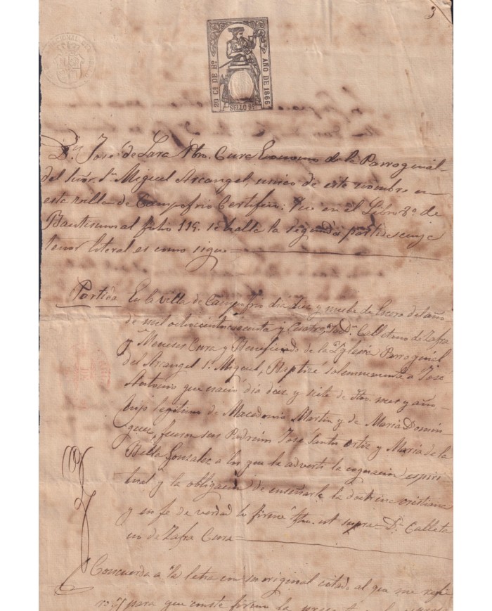 1866-PS-79 ESPAÑA SPAIN REVENUE SEALLED PAPER 1866 SELLO 9º.