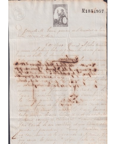 1873-PS-16 ESPAÑA SPAIN REVENUE SEALLED PAPER 1873 SELLO 11º.