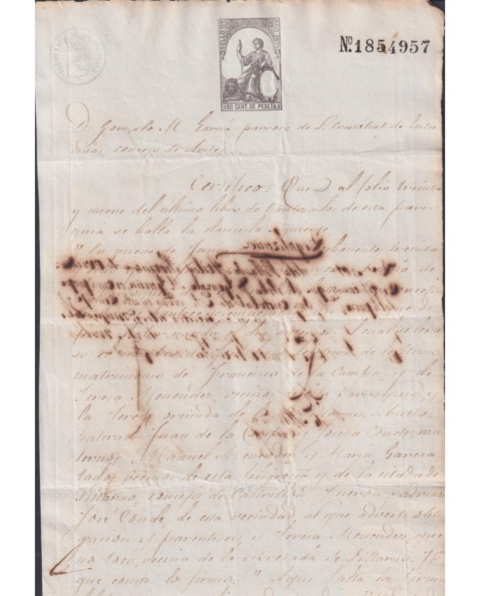 1873-PS-16 ESPAÑA SPAIN REVENUE SEALLED PAPER 1873 SELLO 11º.