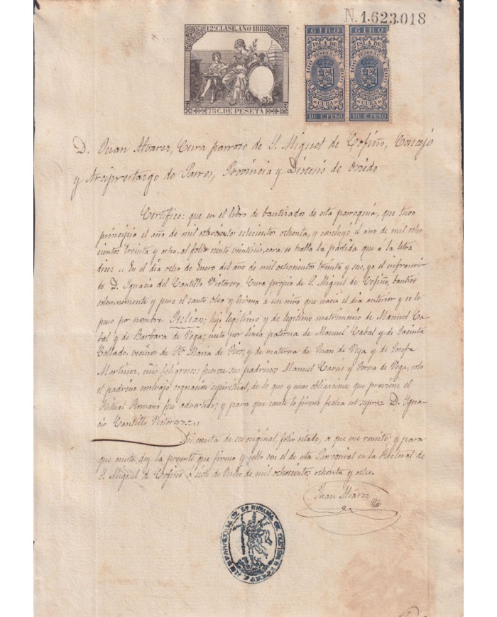 1888-PS-18 ESPAÑA SPAIN REVENUE SEALLED PAPER 1888 SELLO 12º + ANTILLES REVENUE.