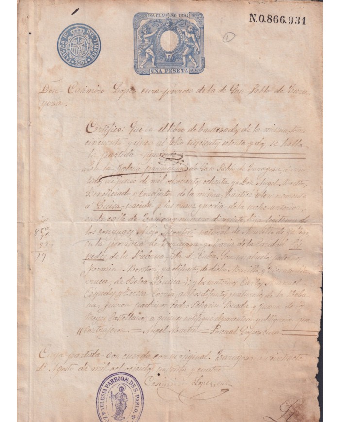 1894-PS-6 ESPAÑA SPAIN REVENUE SEALLED PAPER 1894 SELLO 12º.