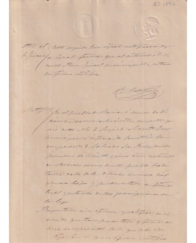 1896-PS-6 ESPAÑA SPAIN REVENUE SEALLED JUDICIAL PAPER 10c.
