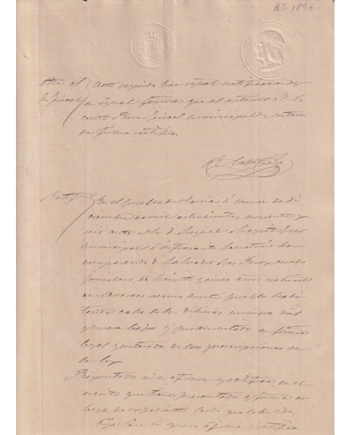 1896-PS-6 ESPAÑA SPAIN REVENUE SEALLED JUDICIAL PAPER 10c.